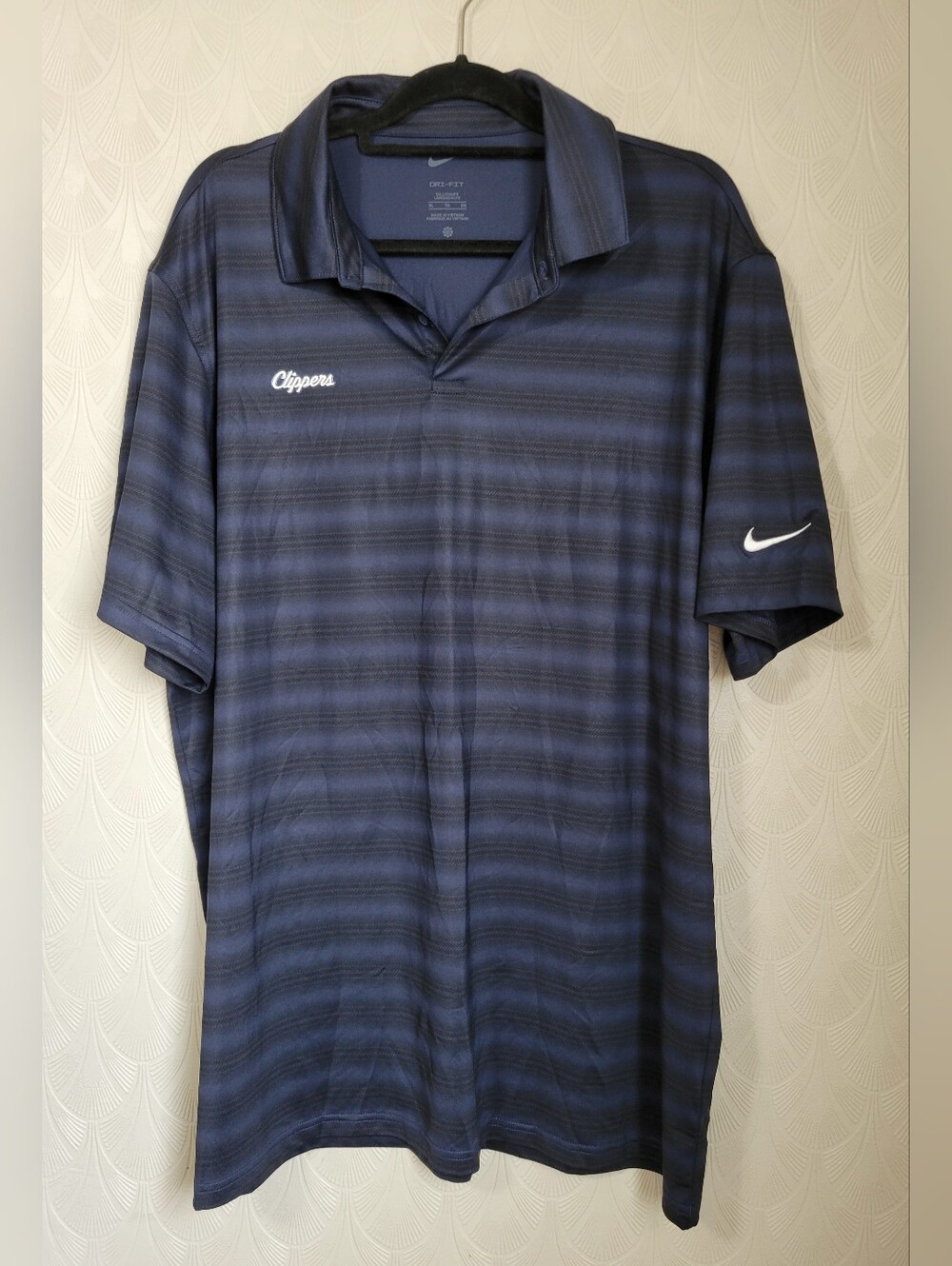 Nike Men's Dri Fit Polo Shirt IB0243-419 Blue Striped size XL Tall LA Clippers